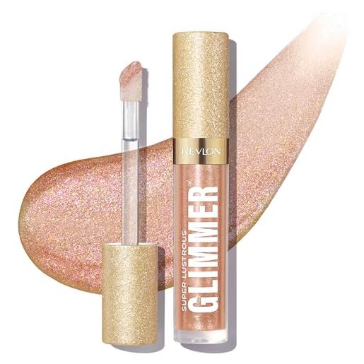 Revlon super lustrous glimmer gloss, glitterato idratante e rimpolpante, finish ultra lucido e brillante, formula a base di piante, 004 happy hour, 3.8ml