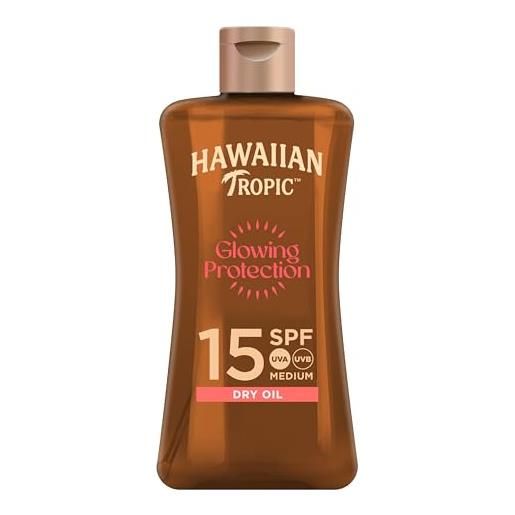 Hawaiian tropic | glowing protection olio secco spf 15, formato da viaggio, profumazione tropicale, con burro di karité, resistente all'acqua, vegano