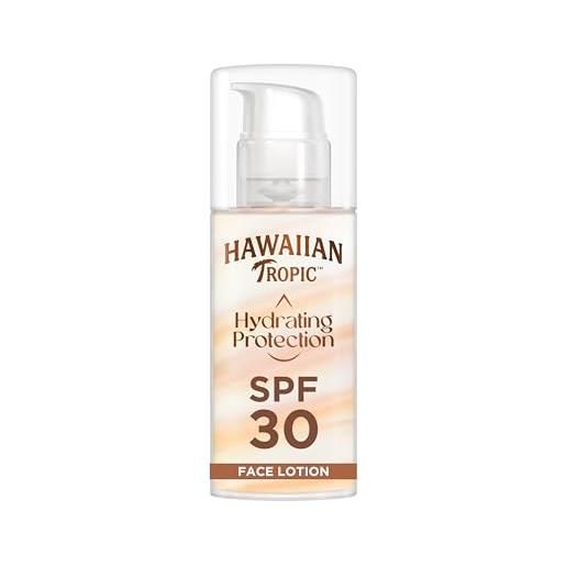 Hawaiian tropic | hydrating protection lozione solare viso spf 30, protezione uva + uvb, 50 ml, 12 ore di idratazione, applicabile prima del make-up, resistente all'acqua, vegano