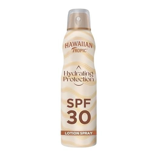 HAWAIIAN Tropic spray solare protettivo idratante di hawaiian tropic, protezione spf 30 uva e uvb resistente all'acqua, profumo tropicale, lozione solare, 177 ml