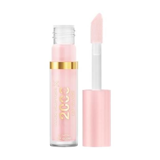 Max Factor, 2000 calorie lip glaze, brillante gloss colorato, effetto rimpolpante per le labbra, arricchito da un complesso nutriente con acido ialuronico e squalane, formula vegana, 010, cotton candy