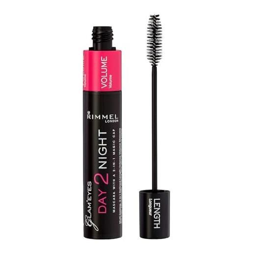 Rimmel London mascara day 2 night, formula modulabile per lunghezza e volume estremo, 001 nero/black, 9,5 ml