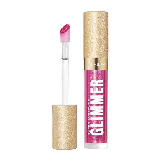 Revlon super lustrous glimmer gloss, glitterato idratante e rimpolpante, finish ultra lucido e brillante, formula a base di piante, 009 razz beamy, 3.8ml