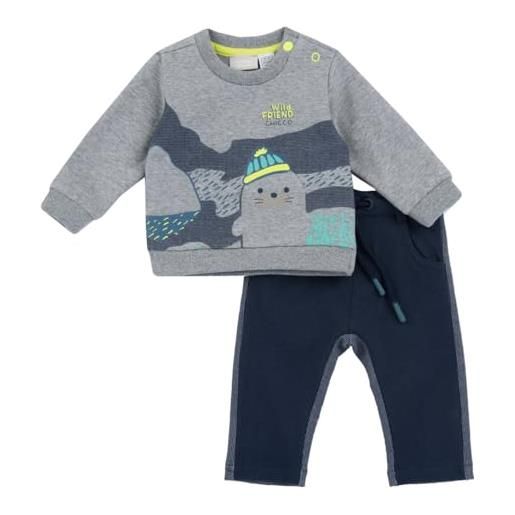 Chicco, completo tuta bimbo felpa con pantaloni (blu scuro, 9 mesi)