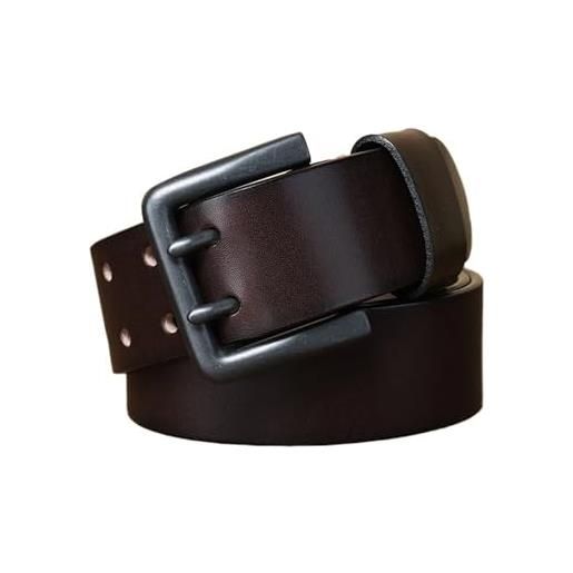 VONCYKI cintura in vera pelle di vitello spessa 4,3 cm for uomo cintura maschile con doppia fibbia ad ardiglione cinturino for jeans da cowboy cintura in pelle(110cm, coffee)