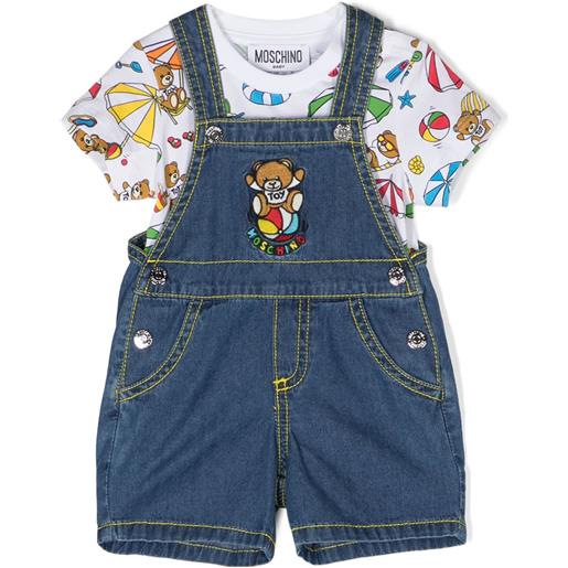 Moschino Kids set t-shirt e salopette teddy bear - blu