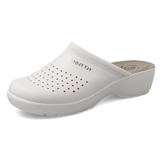 Fly Flot | professional certified, zoccoli sanitari donna traspiranti, ciabatte con tomaia in evopell, sottopiede imbottito in pelle antishock, bianco, 41