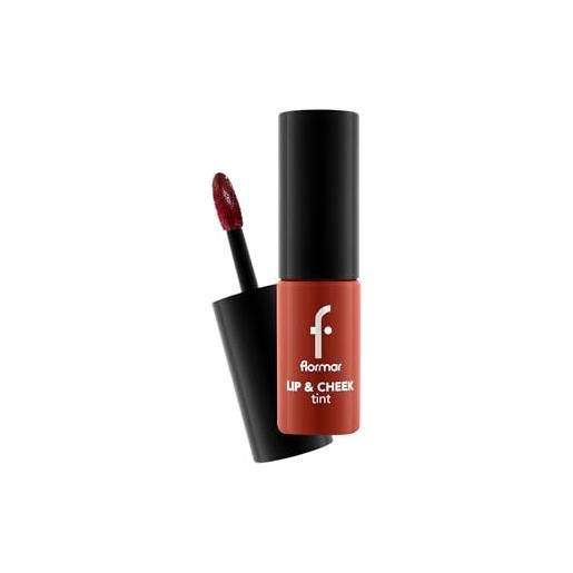 Flormar lip & cheek tint 2 in 1 - tinta labbra lunga durata guance liquida a lunga durata con colore intenso e idratazione, make up naturale o vivace -rossetto liquido, 002 kiss lip&cheek