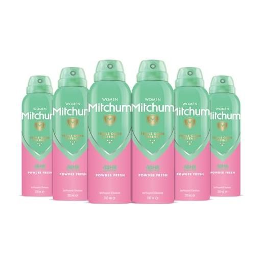 Mitchum advanced powder fresh, deodorante spray da donna, 200 ml, confezione da 6