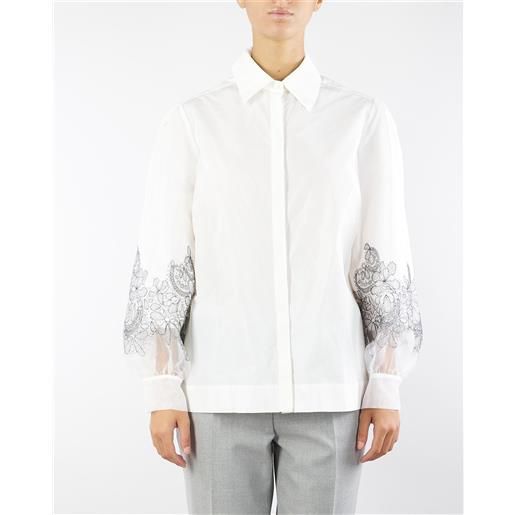 CLIPS camicia bianco in cotone con ricami in pizzo sulle maniche