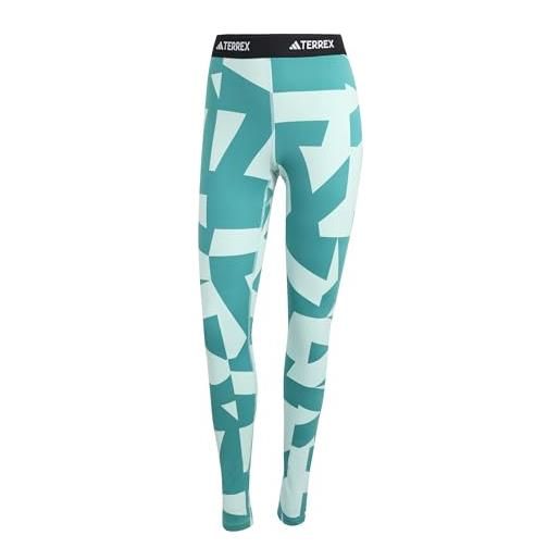 adidas donna multi synthetic base layer tights, semi flash aqua/semi impact orange, l