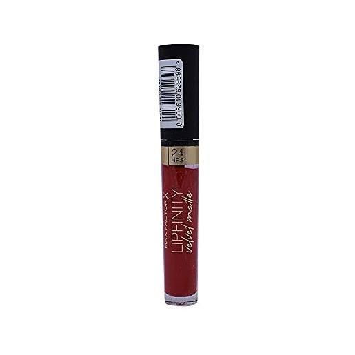 Max Factor, rossetto matte liquido lipfinity velvet, idratante, waterproof e no transfer, 25 red luxury