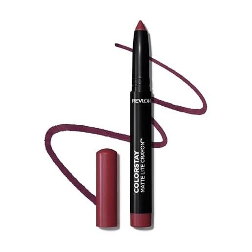 Revlon color. Stay matte lite crayon rossetto con temperino incorporato, a prova di sbavature, resistente all'acqua e non secca le labbra, 012 on cloud wine, 1.4g