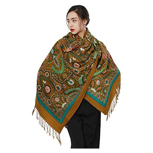 DANA XU 100% lana merino extra large coperta pashmina sciarpa da viaggio cashmere avvolgere per le donne autunno inverno oversize scialle floreale, 100 verde, 96 * 43 inches