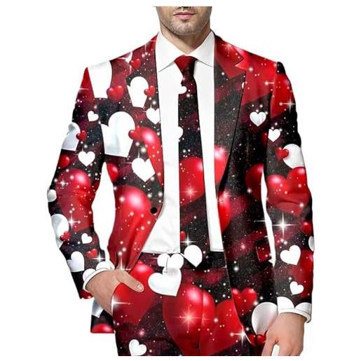 RUMAOZIA tuta da uomo con stampa a cuore, giacca da uomo funky hippie, carnevale, ballo, smoking giacca festival, slim fit, sportiva, giacca per san valentino, blazer per matrimoni e feste, o rosso. , 