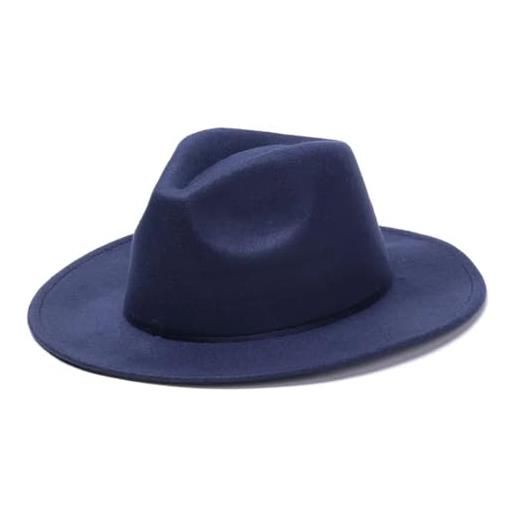 Generic cappello da cowboy a tesa larga, stile vintage, da uomo, da ballo, feste, spettacoli teatrali, cappello fedora, blu scuro, taglia unica
