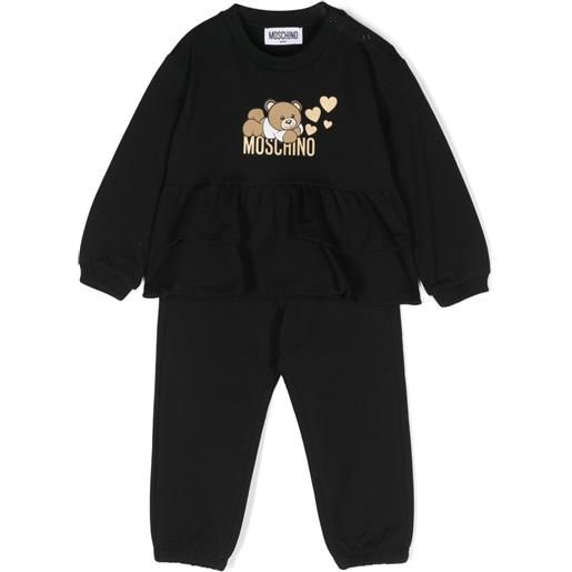 Moschino Kids tuta sportiva con logo teddy - nero