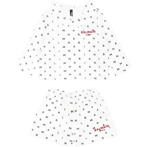 Balmain Kids set con shorts e logo - bianco