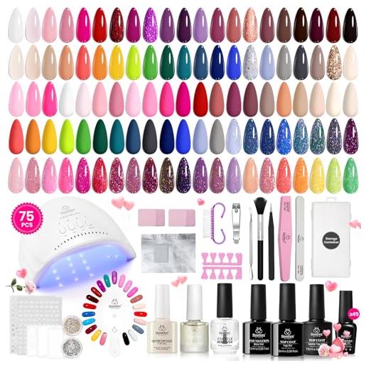 Beetles gel polish kit con luce uv-75pcs outfits 45 colori acquista subito set iniziale per gel polvere unghie, kit toppo base 5 pc per manicure femminile