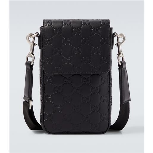 Gucci porta smatphone in pelle con logo gg emblem