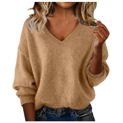 HOOUDO maglia cashmere donna, manica lunga elegante casual maglioni termica girocollo maglia morbido manica lunga pullover elegante top maglieria maglioncino termica