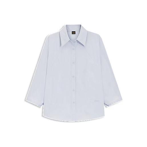 BOSS relaxed-fit blouse in cotton poplin with kimono sleeves, celeste