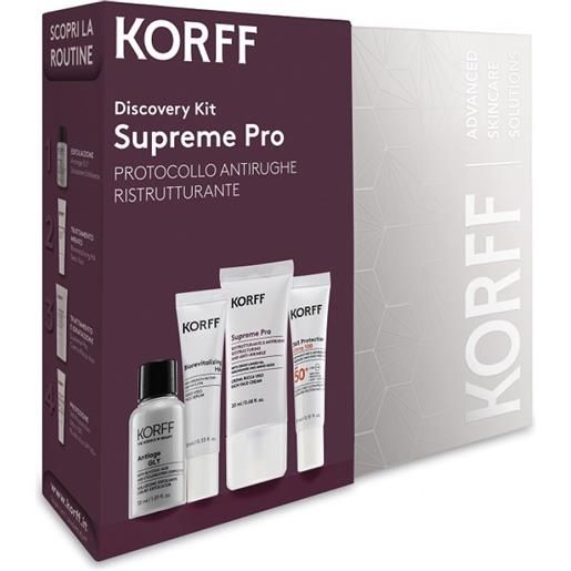 KORFF Srl korff discovery kit supreme pro/antiage soluzione esfoliante 30 ml + siero biorevitalizing 10 ml + crema supreme pro 20 ml + protezione ultra 15 ml