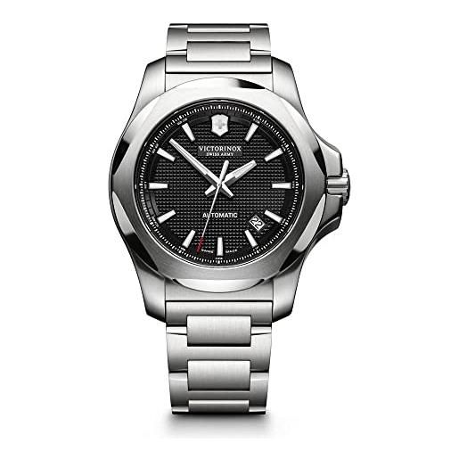 Victorinox i. N. O. X - orologio meccanico da uomo, impermeabile fino a 200 m, diametro cassa 43 mm, cinturino da 21 mm, nero/argento, men's standard, bracciale