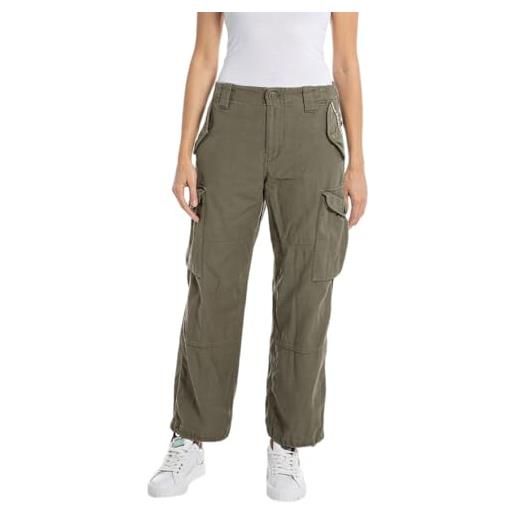 Replay Pantaloni Donna Dritti Con Stretch - Business Casual - Vestibilità Larga - Colore Scuro