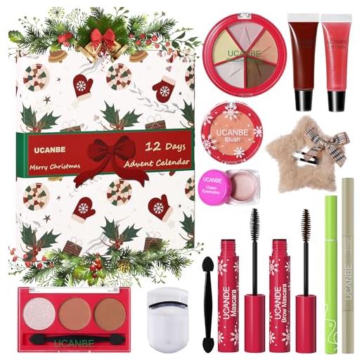 UCANBE calendario avvento make up 2025, 12 giorni calendario dell'avvento beauty bambina donna, calendario conto alla rovescia natale pieno di kit trucco