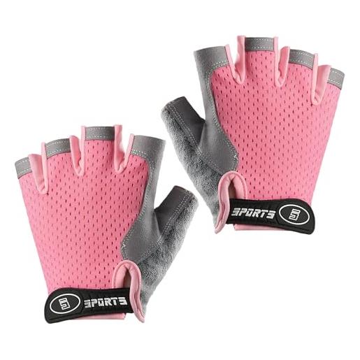 Aohyue guanti palestra, guanti ciclismo per bambini, mtb comodi e traspiranti, protezione anti-slip per pattinaggio, biciclette, scooter e sport all'aperto (rosa, m)