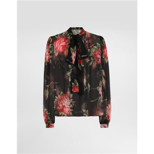Dolce & Gabbana top in chiffon stampa bouquet rose