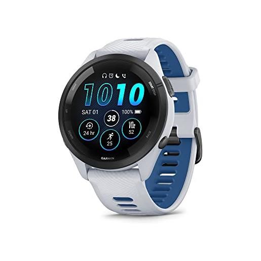 Garmin forerunner® 265 smartwatch da corsa, display amoled colorato, metriche di allenamento e informazioni sul recupero, whitestone e blu marea, 46 mm