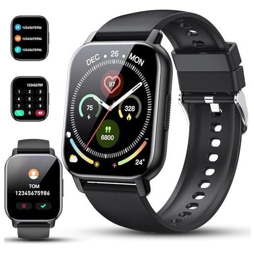 Poounur smartwatch uomo donna chiamate bluetooth, 1.85 orologio smart watch con contapassi/sonno/cardiofrequenzimetro, fitness tracker 112 modalità sportive , impermeabil ip68 smart watch per android ios