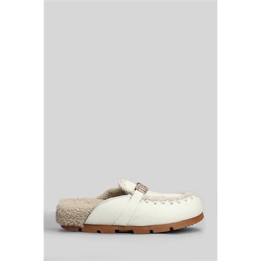 Mou slipper-mule winter bio slide in pelle bianca