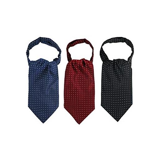 WANYING 3 in 1 set uomo cravatta ascot fazzoletto da collo ascot cravat tie retrò chic - a pois nero & blu scuro & bordeaux