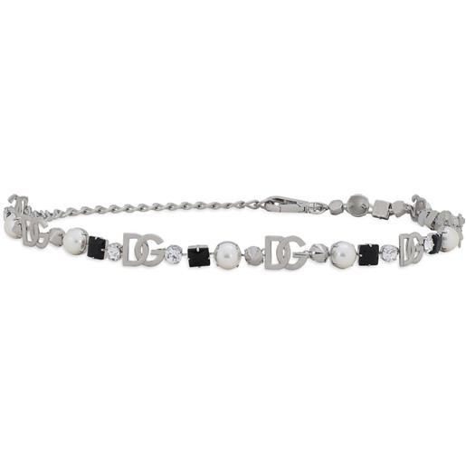 Dolce & Gabbana cintura con strass v-logo - argento