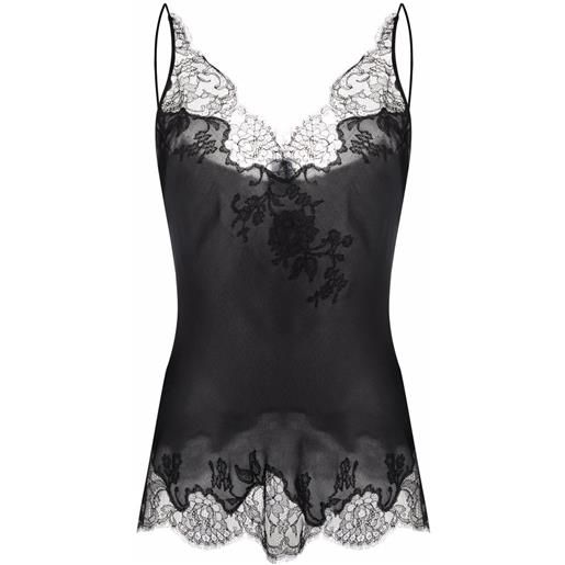 Carine Gilson canottiera in seta con inserti in pizzo - nero