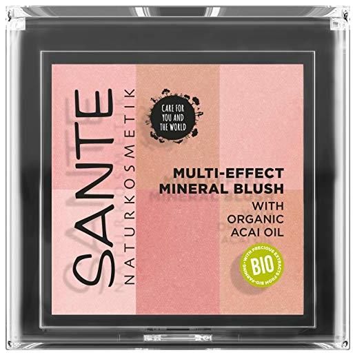 Sante naturkosmetik multi-effect mineral blush 01 coral, fard, 6 sfumature di colore per un bagliore naturale e una carnagione fresca, con preziosi estratti biologici, naturale, vegano, 8 g