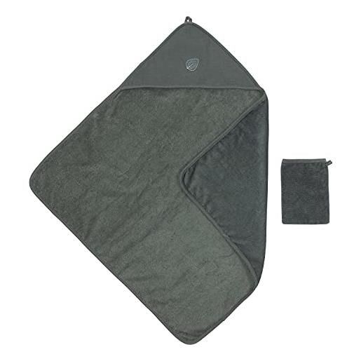 Nattou accappatoio con cappuccio e guanto in cotone e poliestere (spugna), motivo con fogliolina, circa 75 x 75 cm, cotone, luna e axel, verde