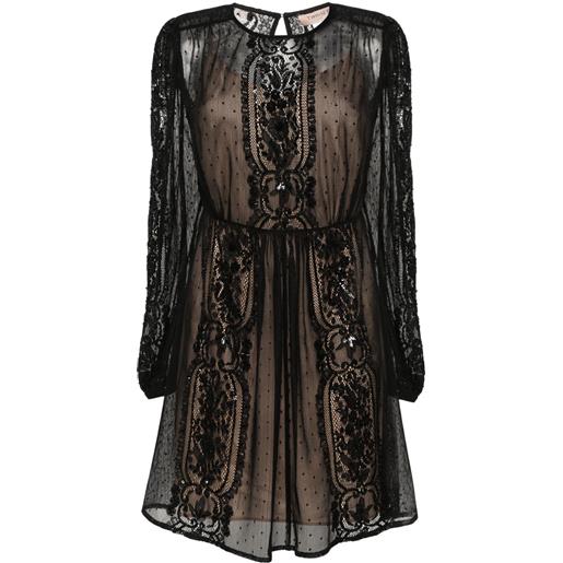 TWINSET abito corto con pizzo a fiori - nero