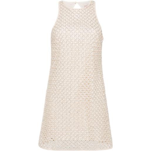 TWINSET abito corto con perline - toni neutri