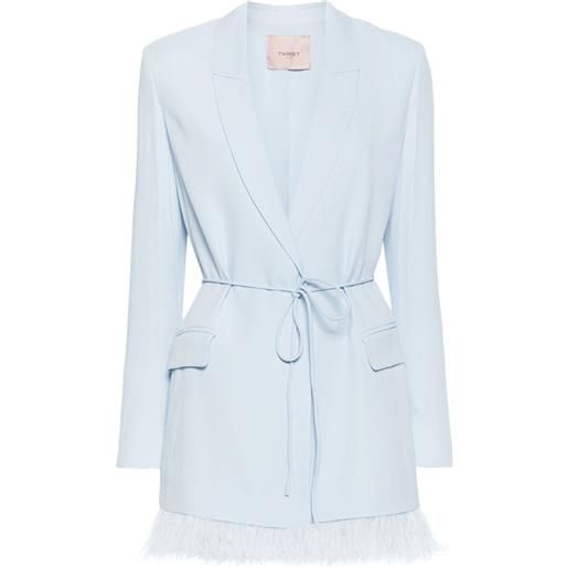 TWINSET blazer in raso con rifinitura di piume - blu