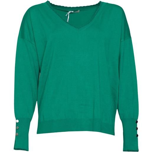 Liu Jo maglia donna scollo a v e dettagli in lurex verde l