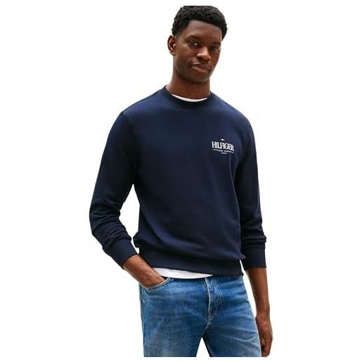 Tommy Hilfiger uomo felpa stacked regular fit, blu (desert sky), s