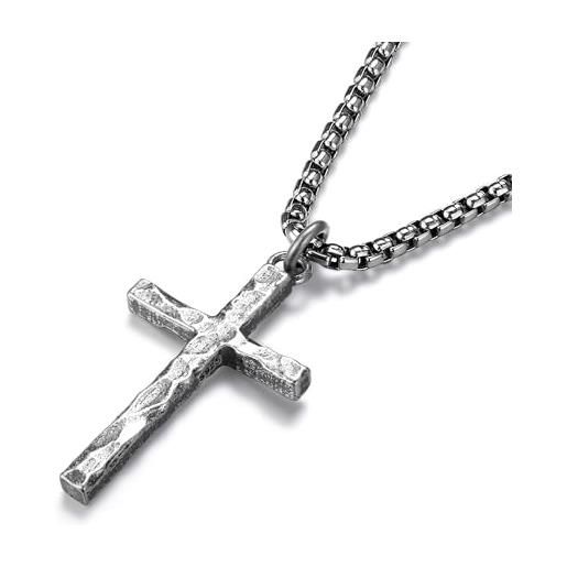 Ciondolo A Croce Antica Da Uomo: Argento Martellato, Catena In - Foto 11