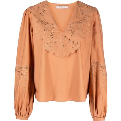 TWINSET blusa con pizzo sangallo - marrone