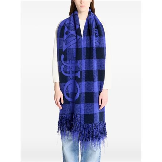 Off-White sciarpa a quadri con frange - blu