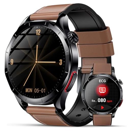 Lgnitek smartwatch uomo con ecg/hrv/𝐆li𝐜𝐞𝐦𝐢𝐚/pressione sanguigna/bmi/lipidi/acido urico, 1,43 amoled orologio salute con 24h frequenza cardiaca/spo2/sonno, contapassi ip68, ios android