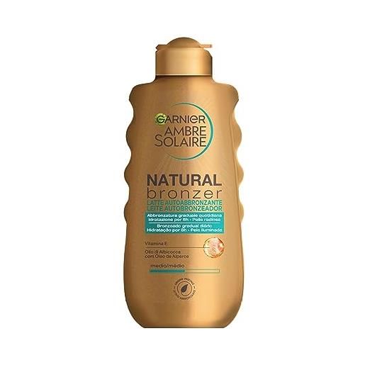 Garnier latte autoabbronzante natural bronzer, per un'abbronzatura uniforme e naturale, a rapido assorbimento, azione idratante e levigante, con olio di albicocca e vitamina e, ambre solaire